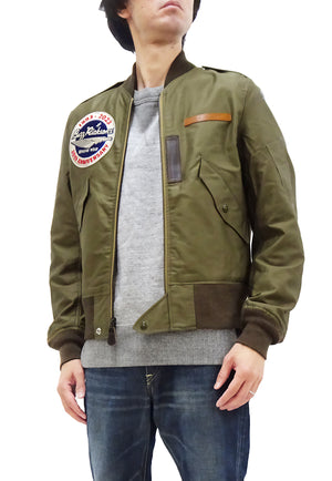 Buzz Rickson Jacket Men's Cotton L-2 Flight Jacket L2 Unfilled Bomber Jacket with Patches and Print BR15411 Olive Drab
