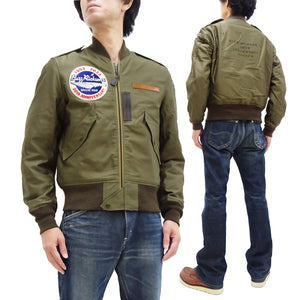 Buzz Rickson Jacket Men's Cotton L-2 Flight Jacket L2 Unfilled Bomber Jacket with Patches and Print BR15411 Olive Drab