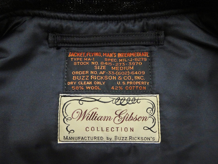 Buzz Rickson Black MA-1 Flight Jacket Men's William Gibson Collection Albert Turner MA1 Bomber Jacket BR15414 No-Stencil