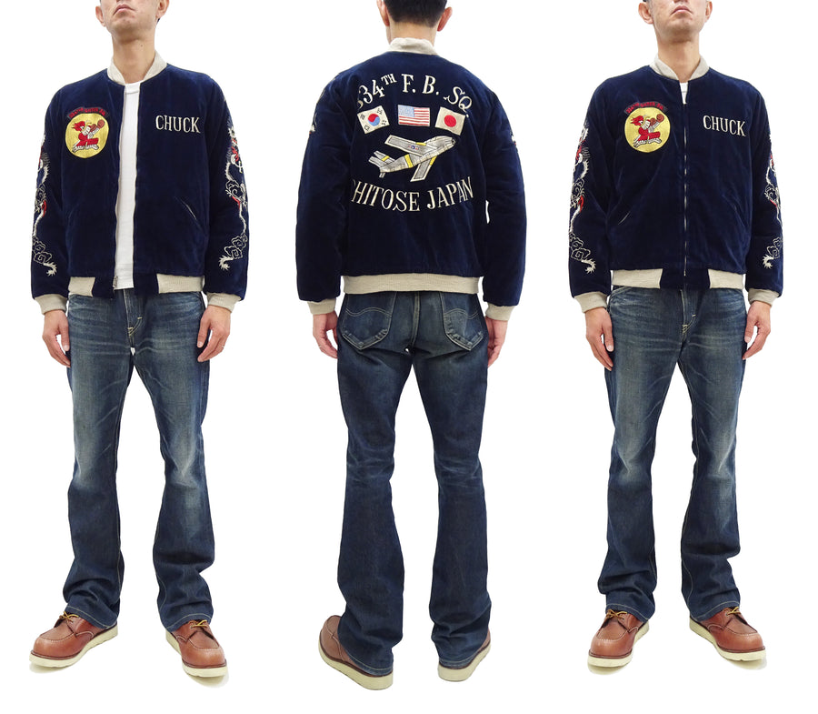 Buzz Rickson Jacket BR15536 KOSHO & CO. Tailor Toyo Men's Japanese Souvenir Jacket Velvet Bomber Jacket Navy-Blue