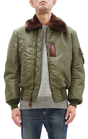 Buzz Rickson Jacket BR15566 Men's USAF B-15B Flight Jacket B15B Bomber Jacket with Mouton Fur Collar Olive