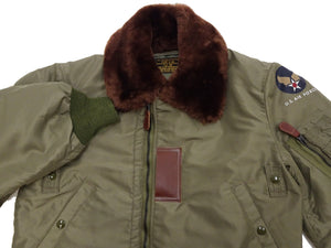 Buzz Rickson Jacket BR15566 Men's USAF B-15B Flight Jacket B15B Bomber Jacket with Mouton Fur Collar Olive