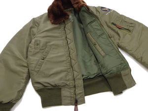 Buzz Rickson Jacket BR15566 Men's USAF B-15B Flight Jacket B15B Bomber Jacket with Mouton Fur Collar Olive