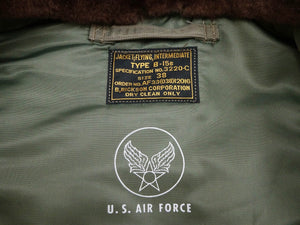 Buzz Rickson Jacket BR15566 Men's USAF B-15B Flight Jacket B15B Bomber Jacket with Mouton Fur Collar Olive