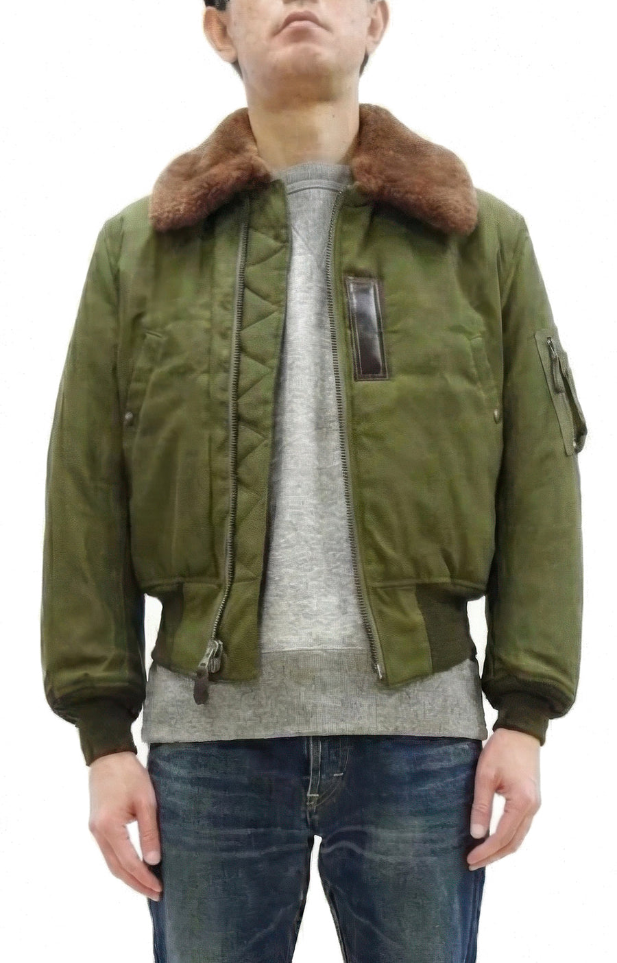 Buzz Rickson Men's B-15B Flight Jacket with Rayon Cotton Shell and Alpaca Wool Pile Lining - USAAF Aero Medical Laboratory Test Sample Bomber Jacket Reproduction - Made in Japan (BR15741 Olive)