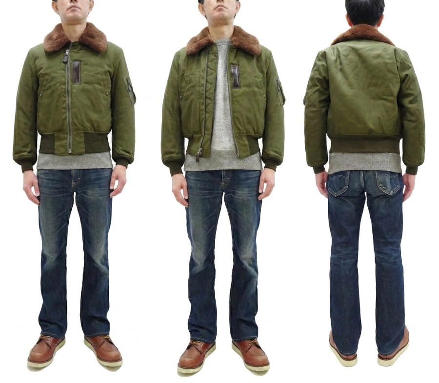 Buzz Rickson Men's B-15B Flight Jacket with Rayon Cotton Shell and Alpaca Wool Pile Lining - USAAF Aero Medical Laboratory Test Sample Bomber Jacket Reproduction - Made in Japan (BR15741 Olive)
