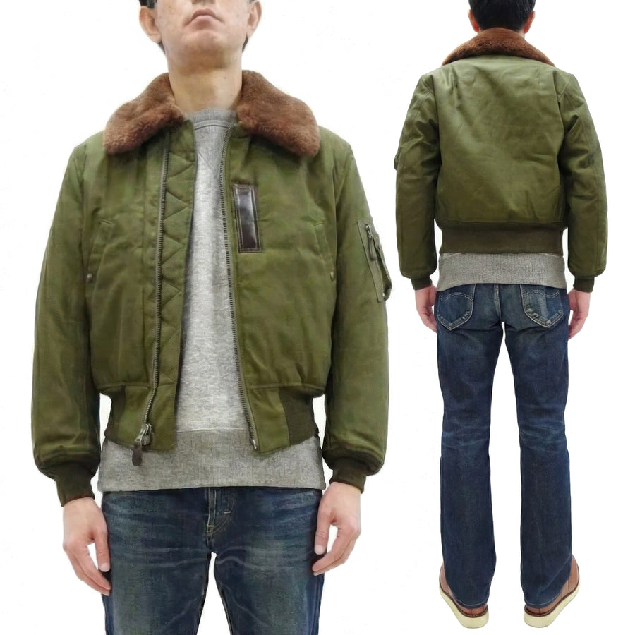 Buzz Rickson Men's B-15B Flight Jacket with Rayon Cotton Shell and Alpaca Wool Pile Lining - USAAF Aero Medical Laboratory Test Sample Bomber Jacket Reproduction - Made in Japan (BR15741 Olive)