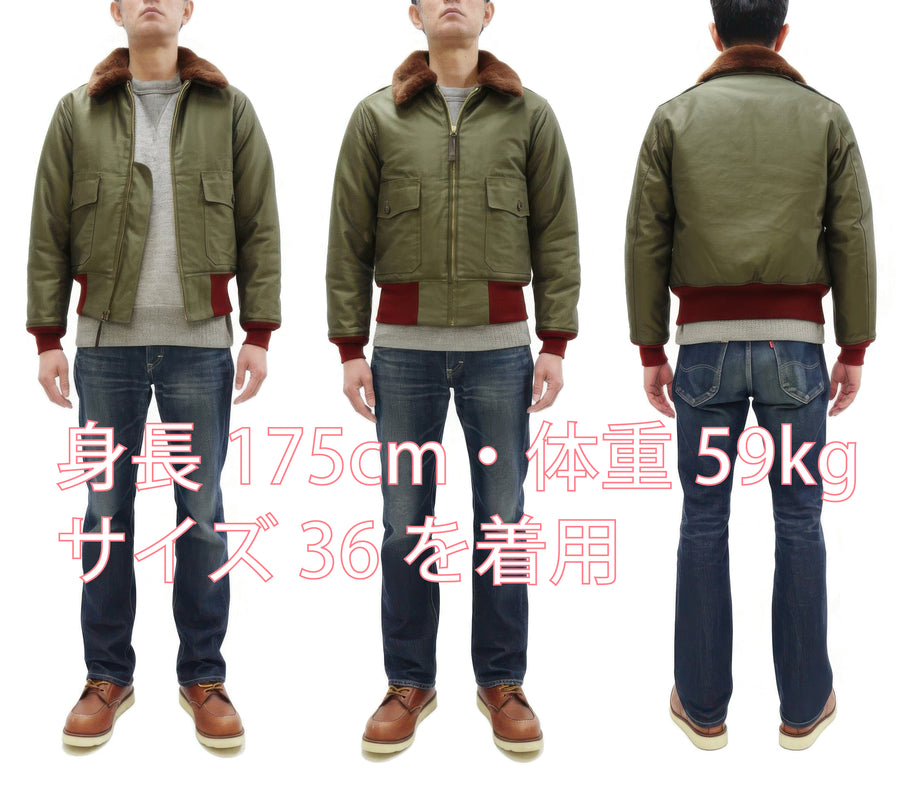 Buzz Rickson Men's B-10 Flight Jacket with Red Ribbed Trim - Superior Togs Co. Model - U.S. Army Air Forces WWII Cotton Bomber Jacket Reproduction - Made in Japan (BR15745 Olive Drab)