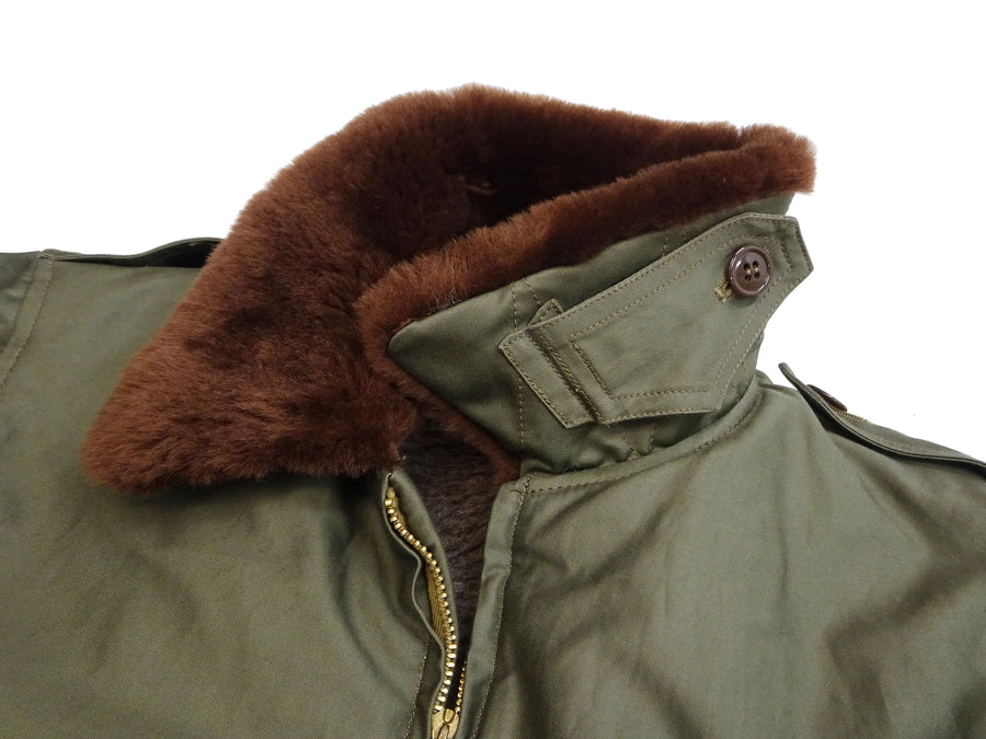 Buzz Rickson Men's B-10 Flight Jacket with Red Ribbed Trim - Superior Togs Co. Model - U.S. Army Air Forces WWII Cotton Bomber Jacket Reproduction - Made in Japan (BR15745 Olive Drab)