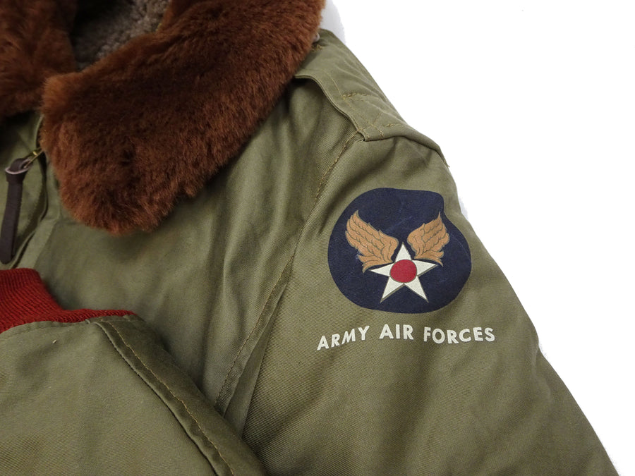 Buzz Rickson Men's B-10 Flight Jacket with Red Ribbed Trim - Superior Togs Co. Model - U.S. Army Air Forces WWII Cotton Bomber Jacket Reproduction - Made in Japan (BR15745 Olive Drab)