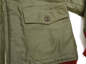 Buzz Rickson Men's B-10 Flight Jacket with Red Ribbed Trim - Superior Togs Co. Model - U.S. Army Air Forces WWII Cotton Bomber Jacket Reproduction - Made in Japan (BR15745 Olive Drab)