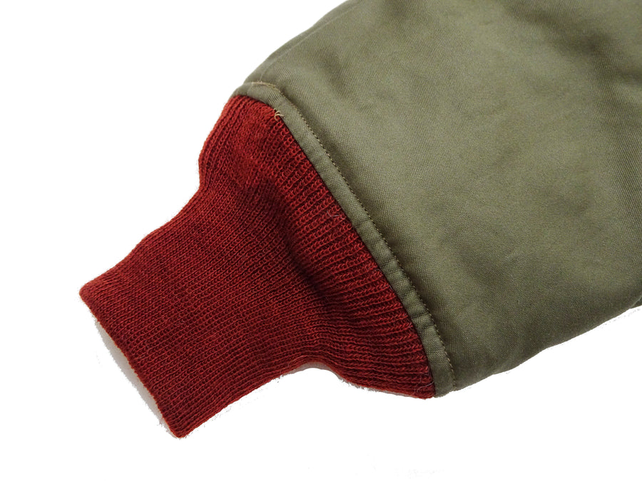 Buzz Rickson Men's B-10 Flight Jacket with Red Ribbed Trim - Superior Togs Co. Model - U.S. Army Air Forces WWII Cotton Bomber Jacket Reproduction - Made in Japan (BR15745 Olive Drab)