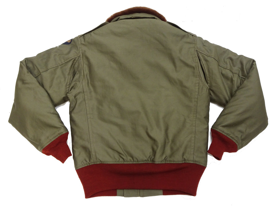 Buzz Rickson Men's B-10 Flight Jacket with Red Ribbed Trim - Superior Togs Co. Model - U.S. Army Air Forces WWII Cotton Bomber Jacket Reproduction - Made in Japan (BR15745 Olive Drab)
