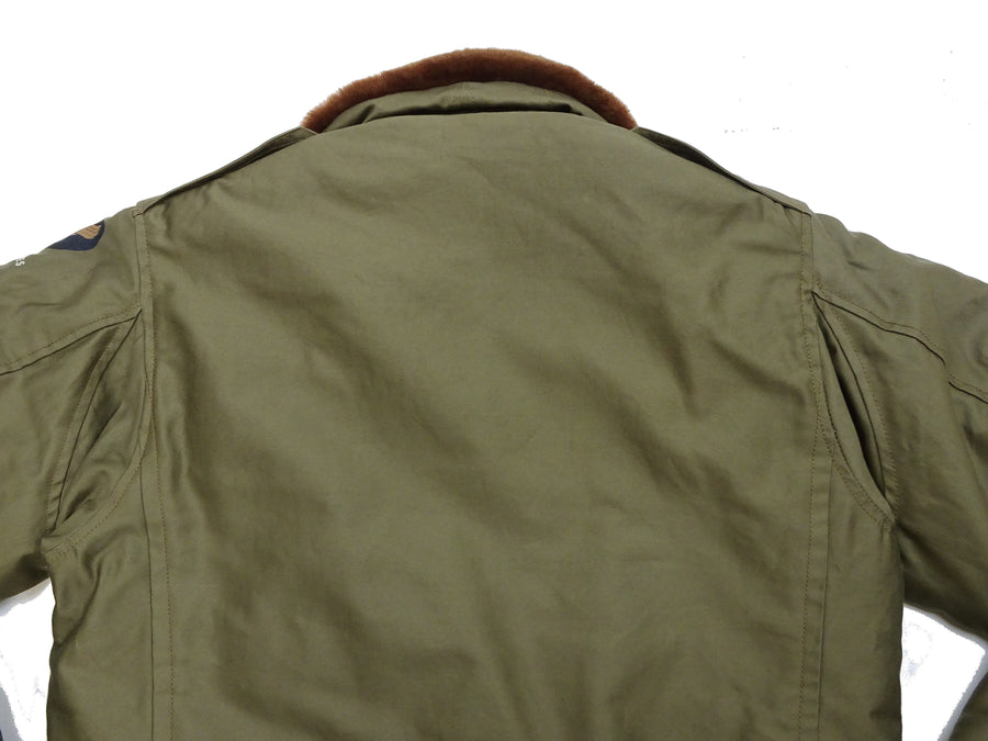 Buzz Rickson Men's B-10 Flight Jacket with Red Ribbed Trim - Superior Togs Co. Model - U.S. Army Air Forces WWII Cotton Bomber Jacket Reproduction - Made in Japan (BR15745 Olive Drab)