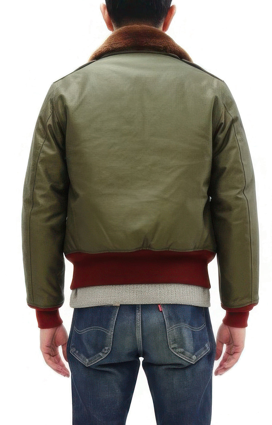 Buzz Rickson Men's B-10 Flight Jacket with Red Ribbed Trim - Superior Togs Co. Model - U.S. Army Air Forces WWII Cotton Bomber Jacket Reproduction - Made in Japan (BR15745 Olive Drab)