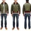 Load image into Gallery viewer, Buzz Rickson Men&#39;s B-10 Flight Jacket with Red Ribbed Trim - Superior Togs Co. Model - U.S. Army Air Forces WWII Cotton Bomber Jacket Reproduction - Made in Japan (BR15745 Olive Drab)
