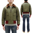 Load image into Gallery viewer, Buzz Rickson Men&#39;s B-10 Flight Jacket with Red Ribbed Trim - Superior Togs Co. Model - U.S. Army Air Forces WWII Cotton Bomber Jacket Reproduction - Made in Japan (BR15745 Olive Drab)
