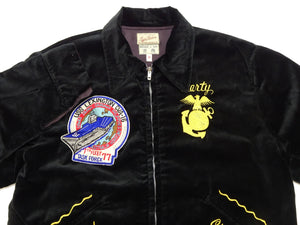 Buzz Rickson x KOSHO & CO. Men's Embroidered Souvenir Jacket (U.S.S. Lexington CVA-16 Sukajan) - Cotton Velveteen, Made in Japan (BR15917 119 Black)