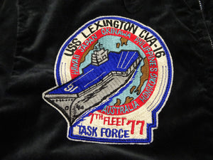 Buzz Rickson x KOSHO & CO. Men's Embroidered Souvenir Jacket (U.S.S. Lexington CVA-16 Sukajan) - Cotton Velveteen, Made in Japan (BR15917 119 Black)