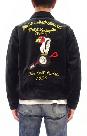Buzz Rickson x KOSHO & CO. Men's Embroidered Souvenir Jacket (U.S.S. Lexington CVA-16 Sukajan) - Cotton Velveteen, Made in Japan (BR15917 119 Black)