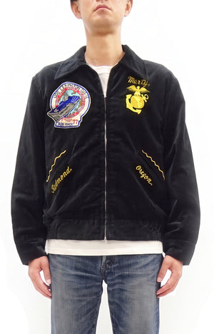 Buzz Rickson x KOSHO & CO. Men's Embroidered Souvenir Jacket (U.S.S. Lexington CVA-16 Sukajan) - Cotton Velveteen, Made in Japan (BR15917 119 Black)
