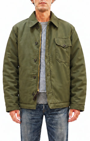 Buzz Rickson's Men's U.S. Navy A-2 Deck Jacket Reproduction, 100% Cotton Back-Satin Shell with Synthetic Pile Lining, TALON Zipper and Concealed Wool Cuffs, Made in Japan (BR16016, 01 Olive Drab)