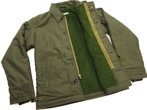 Buzz Rickson's Men's U.S. Navy A-2 Deck Jacket Reproduction, 100% Cotton Back-Satin Shell with Synthetic Pile Lining, TALON Zipper and Concealed Wool Cuffs, Made in Japan (BR16016, 01 Olive Drab)