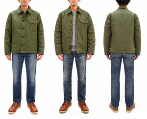 Buzz Rickson's Men's U.S. Navy A-2 Deck Jacket Reproduction, 100% Cotton Back-Satin Shell with Synthetic Pile Lining, TALON Zipper and Concealed Wool Cuffs, Made in Japan (BR16016, 01 Olive Drab)