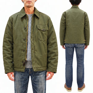 Buzz Rickson's Men's U.S. Navy A-2 Deck Jacket Reproduction, 100% Cotton Back-Satin Shell with Synthetic Pile Lining, TALON Zipper and Concealed Wool Cuffs, Made in Japan (BR16016, 01 Olive Drab)