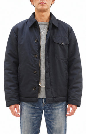 Buzz Rickson's Men's A-2 Deck Jacket, Navy Color Civilian Model Reproduction, 100% Cotton Back-Satin Shell with Synthetic Pile Lining, TALON Zipper and Concealed Wool Cuffs, Made in Japan (BR16017, 01 Navy)