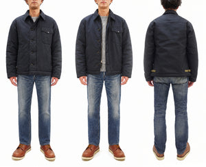 Buzz Rickson's Men's A-2 Deck Jacket, Navy Color Civilian Model Reproduction, 100% Cotton Back-Satin Shell with Synthetic Pile Lining, TALON Zipper and Concealed Wool Cuffs, Made in Japan (BR16017, 01 Navy)