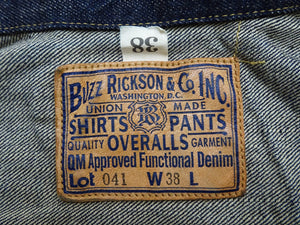 Buzz Rickson's Men's Denim Jacket, World War II Type I Denim Blouse Reproduction, 13.6 oz. Dark Indigo Denim, Made in Japan (BR16041, 421A One-Wash)