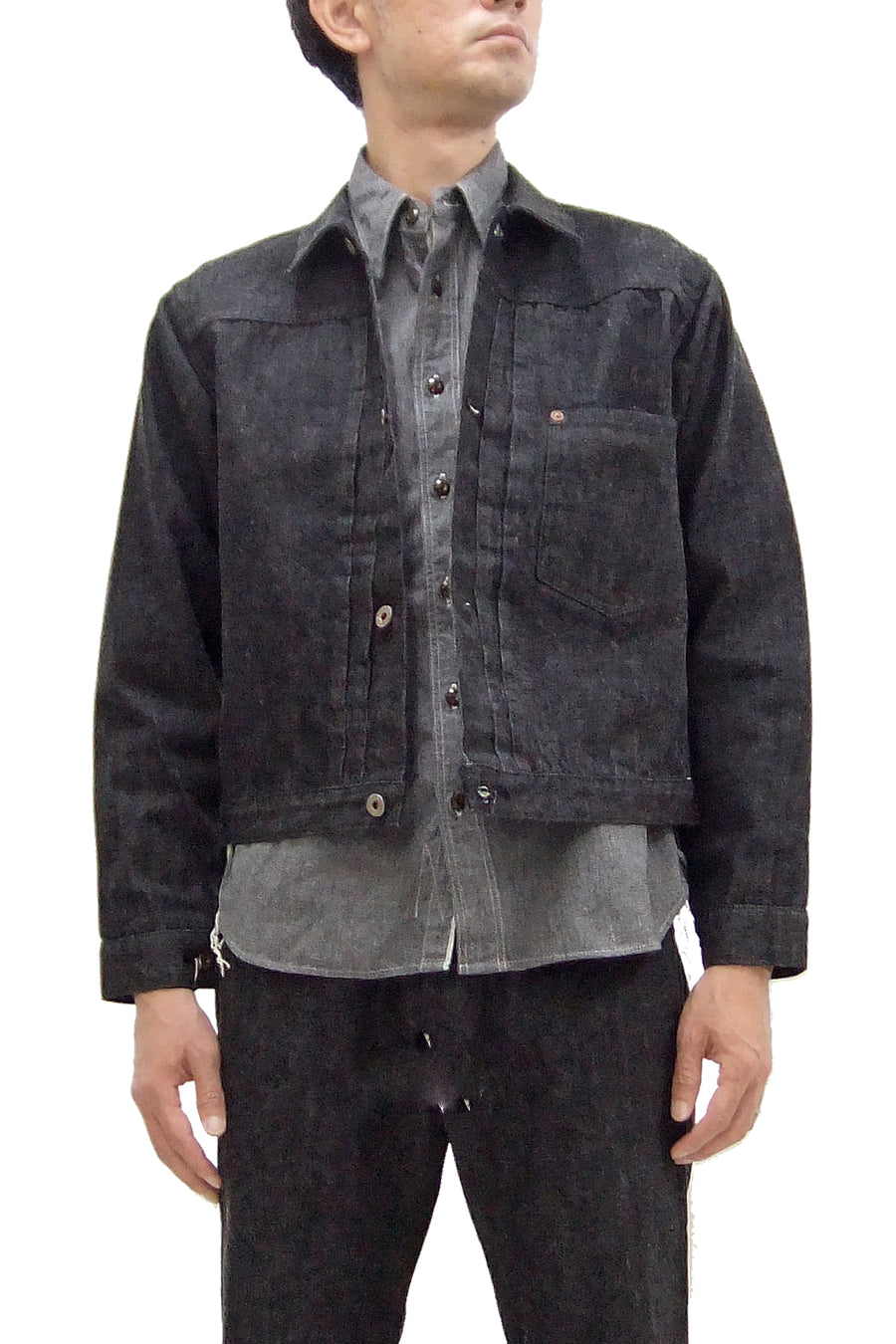 Buzz Rickson Black Denim Jacket BR16042 Men's William Gibson Collection WWII Style 13.6 oz. Black Denim Jeans Jacket 411A One-Wash