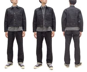 Buzz Rickson Black Denim Jacket BR16042 Men's William Gibson Collection WWII Style 13.6 oz. Black Denim Jeans Jacket 411A One-Wash