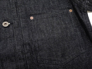 Buzz Rickson Black Denim Jacket BR16042 Men's William Gibson Collection WWII Style 13.6 oz. Black Denim Jeans Jacket 411A One-Wash