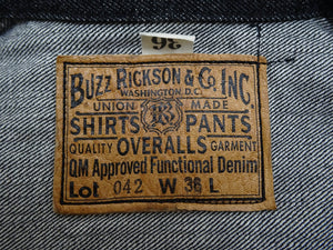 Buzz Rickson Black Denim Jacket BR16042 Men's William Gibson Collection WWII Style 13.6 oz. Black Denim Jeans Jacket 411A One-Wash