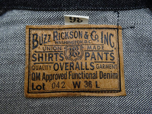 Buzz Rickson Black Denim Jacket BR16042 Men's William Gibson Collection WWII Style 13.6 oz. Black Denim Jeans Jacket 411A One-Wash