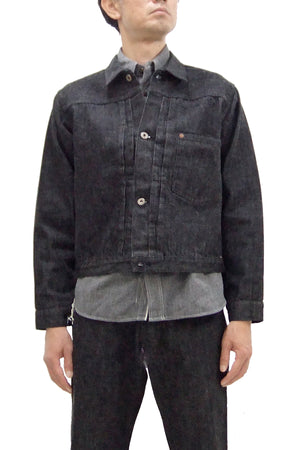 Buzz Rickson Black Denim Jacket BR16042 Men's William Gibson Collection WWII Style 13.6 oz. Black Denim Jeans Jacket 411A One-Wash