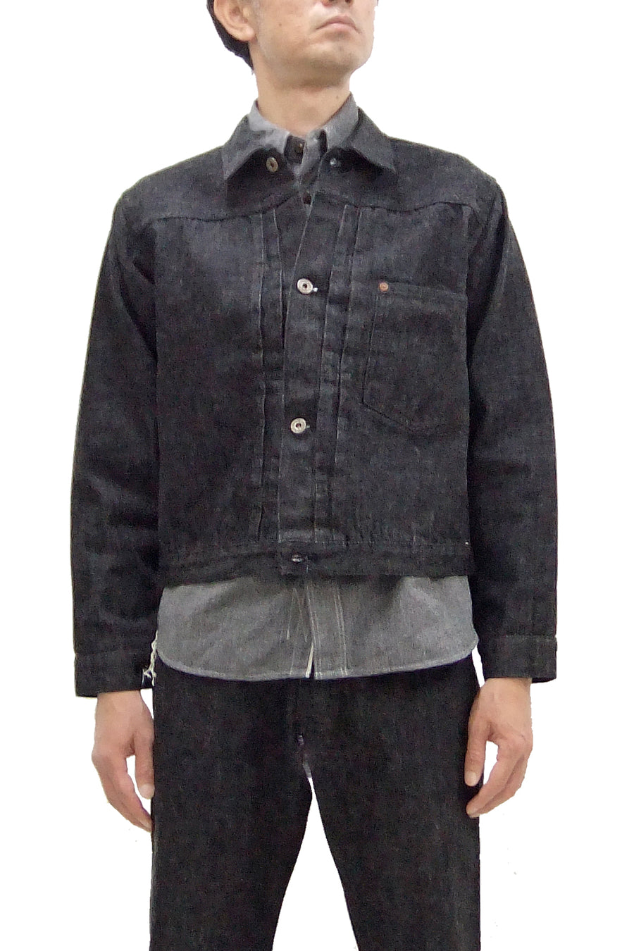 Buzz Rickson Black Denim Jacket BR16042 Men's William Gibson Collection WWII Style 13.6 oz. Black Denim Jeans Jacket 411A One-Wash