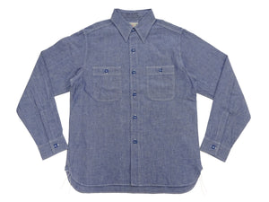 Buzz Rickson's Men's Blue Chambray Long-Sleeve Work Shirt, 100% Cotton, 1950s U.S. Navy Utility Shirt Reproduction, One-Wash, Made in Japan (BR25995)
