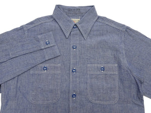 Buzz Rickson's Men's Blue Chambray Long-Sleeve Work Shirt, 100% Cotton, 1950s U.S. Navy Utility Shirt Reproduction, One-Wash, Made in Japan (BR25995)