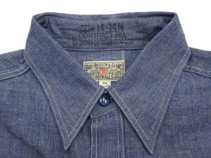 Buzz Rickson's Men's Blue Chambray Long-Sleeve Work Shirt, 100% Cotton, 1950s U.S. Navy Utility Shirt Reproduction, One-Wash, Made in Japan (BR25995)