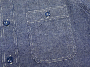 Buzz Rickson's Men's Blue Chambray Long-Sleeve Work Shirt, 100% Cotton, 1950s U.S. Navy Utility Shirt Reproduction, One-Wash, Made in Japan (BR25995)