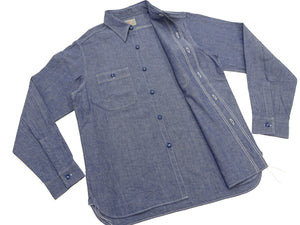 Buzz Rickson's Men's Blue Chambray Long-Sleeve Work Shirt, 100% Cotton, 1950s U.S. Navy Utility Shirt Reproduction, One-Wash, Made in Japan (BR25995)