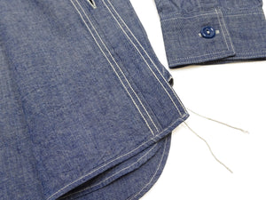 Buzz Rickson's Men's Blue Chambray Long-Sleeve Work Shirt, 100% Cotton, 1950s U.S. Navy Utility Shirt Reproduction, One-Wash, Made in Japan (BR25995)