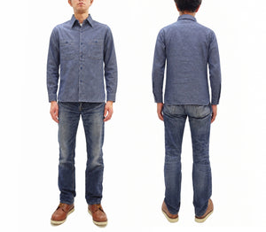 Buzz Rickson's Men's Blue Chambray Long-Sleeve Work Shirt, 100% Cotton, 1950s U.S. Navy Utility Shirt Reproduction, One-Wash, Made in Japan (BR25995)