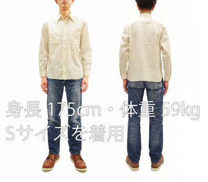Buzz Rickson's Men's Off-White Chambray Long-Sleeve Work Shirt, Modified 1950s U.S. Navy Utility Shirt Design, Made in Japan (BR25996 105 Ecru-Toned Off-White)