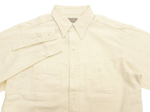 Buzz Rickson's Men's Off-White Chambray Long-Sleeve Work Shirt, Modified 1950s U.S. Navy Utility Shirt Design, Made in Japan (BR25996 105 Ecru-Toned Off-White)