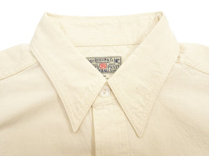Buzz Rickson's Men's Off-White Chambray Long-Sleeve Work Shirt, Modified 1950s U.S. Navy Utility Shirt Design, Made in Japan (BR25996 105 Ecru-Toned Off-White)
