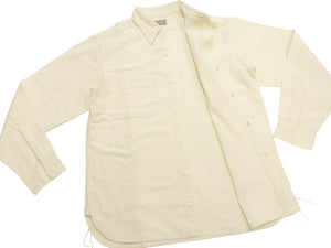 Buzz Rickson's Men's Off-White Chambray Long-Sleeve Work Shirt, Modified 1950s U.S. Navy Utility Shirt Design, Made in Japan (BR25996 105 Ecru-Toned Off-White)